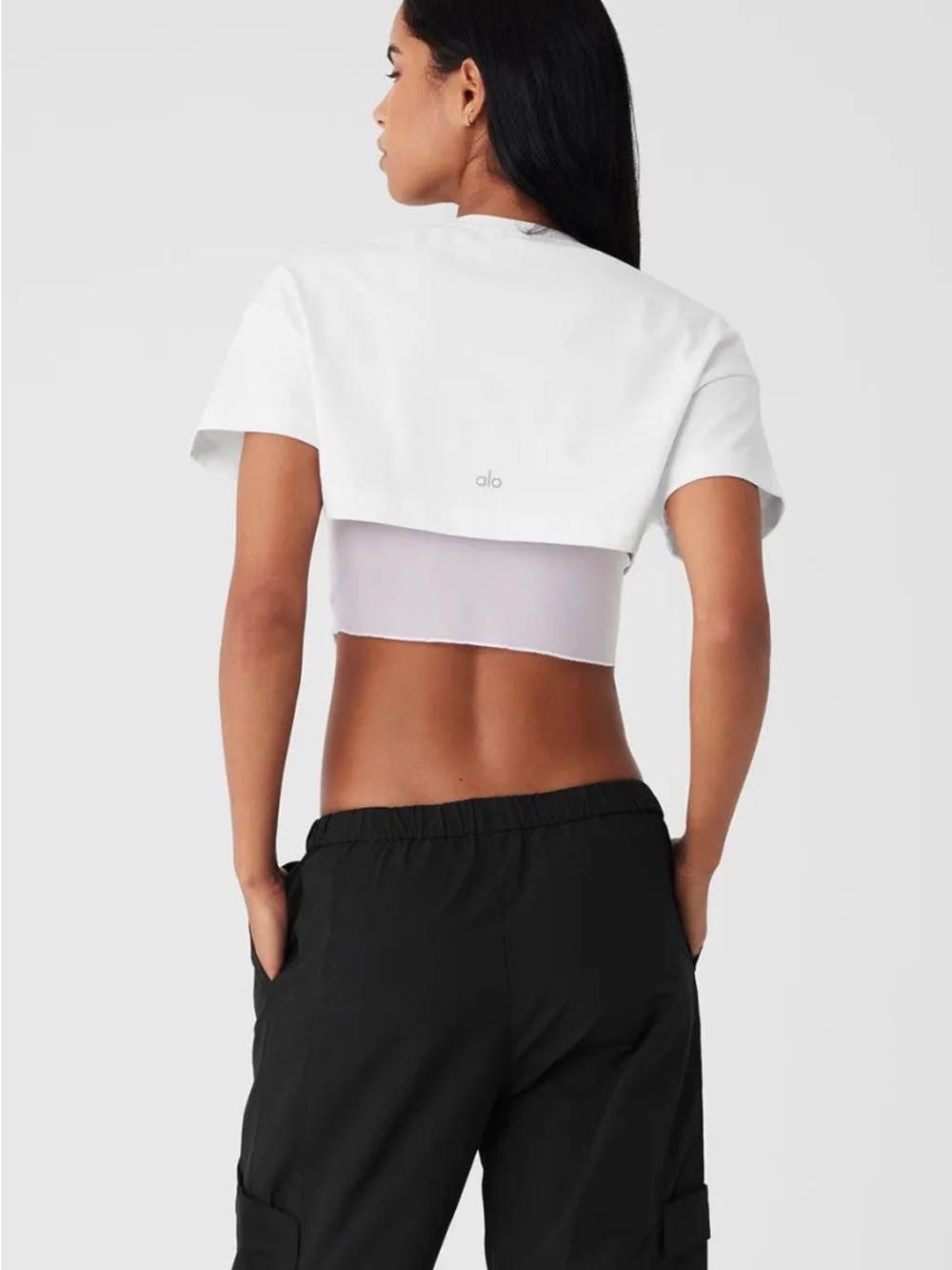ALO Made you look Yoga White Cropped Layered Cape Sleeve Top